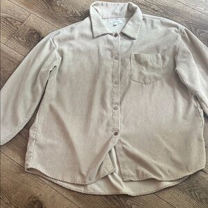 Women's Beige Corduroy Button-Up Shirt